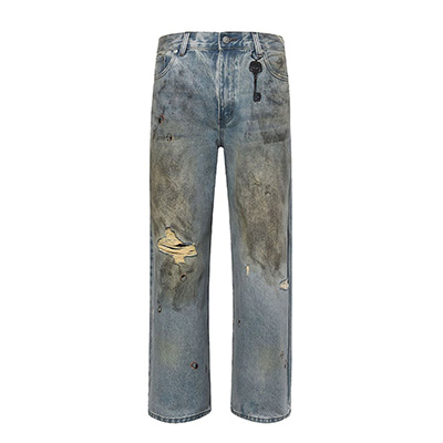 Dirty-Wished Brushing Wax Baggy Denim -BLUE-