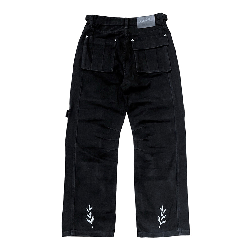 BLACK CARGO DENIM PANTS -BLACK-