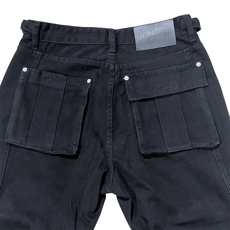 BLACK CARGO DENIM PANTS -BLACK-