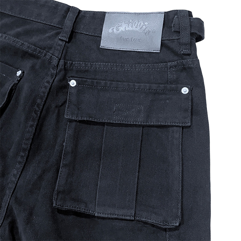 BLACK CARGO DENIM PANTS -BLACK-