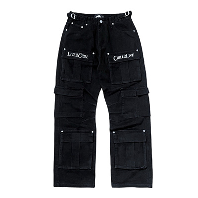 BLACK CARGO DENIM PANTS -BLACK-