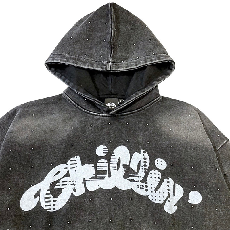 STUDS PIGMENT HOODIE -BLACK-