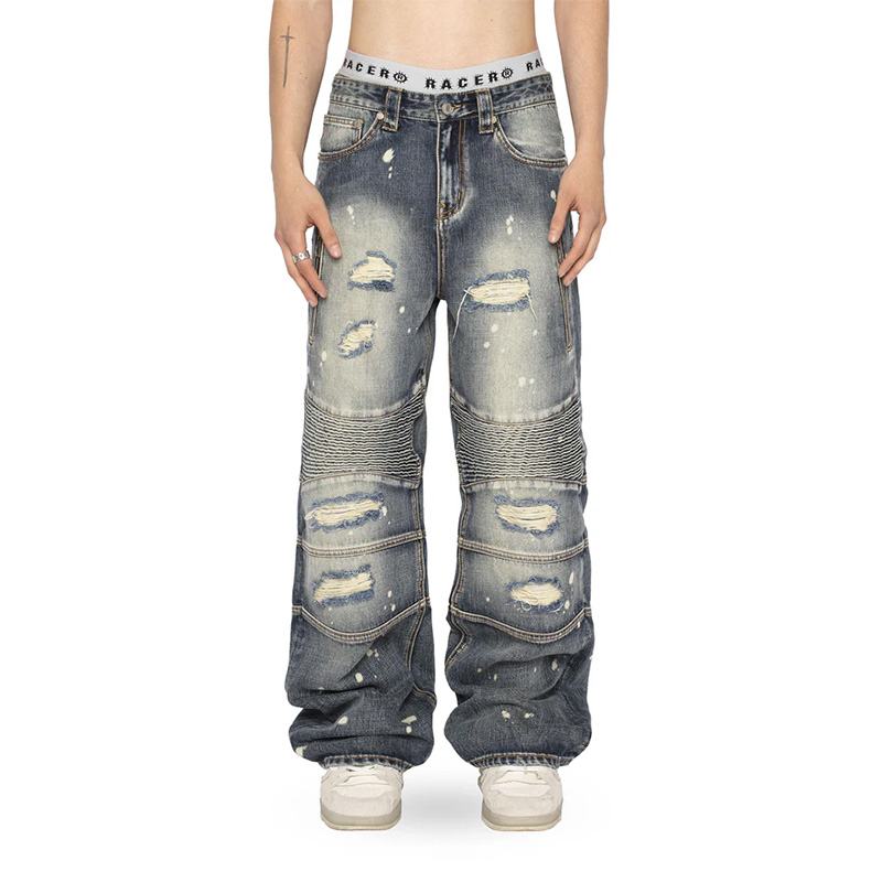 BLEACH DROPS PAINTER JEANS -BLUE-