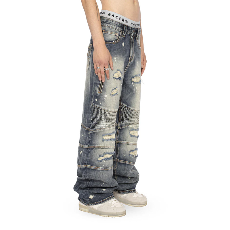 BLEACH DROPS PAINTER JEANS -BLUE-