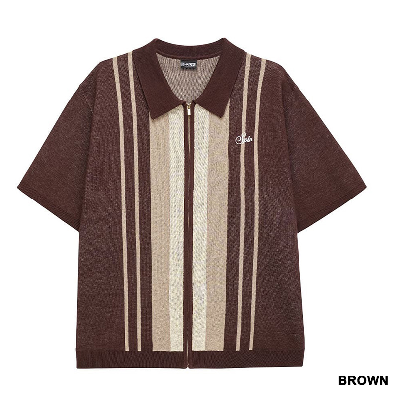 STRIPE ZIP KNIT POLO -2.COLOR-