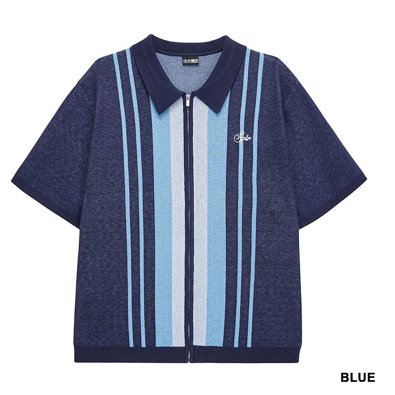 STRIPE ZIP KNIT POLO -2.COLOR-