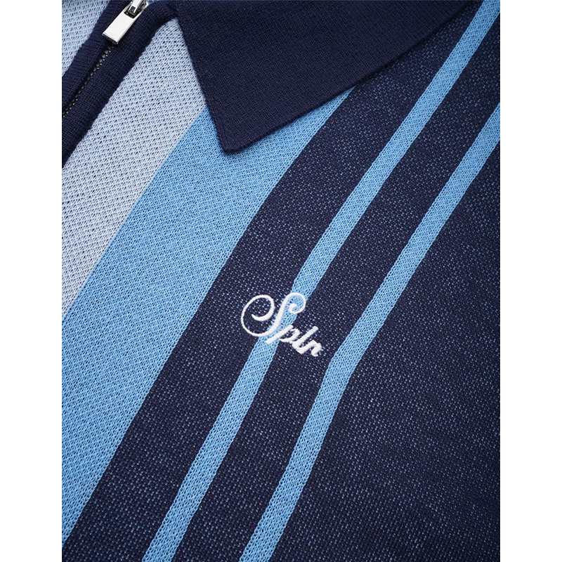 STRIPE ZIP KNIT POLO -2.COLOR-