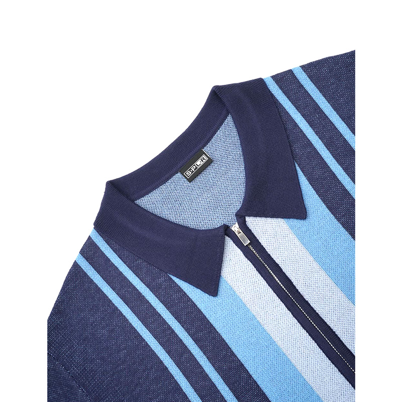 STRIPE ZIP KNIT POLO -2.COLOR-