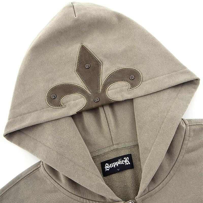 FLEUR LEATHER PATCH ZIP HOODIE -2.COLOR-