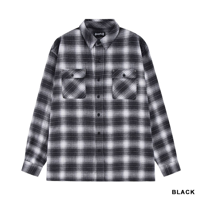 FAUX LEATHER PATCH CHECK SHIRT -2.COLOR-