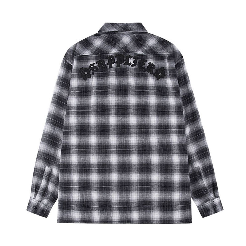 FAUX LEATHER PATCH CHECK SHIRT -2.COLOR-