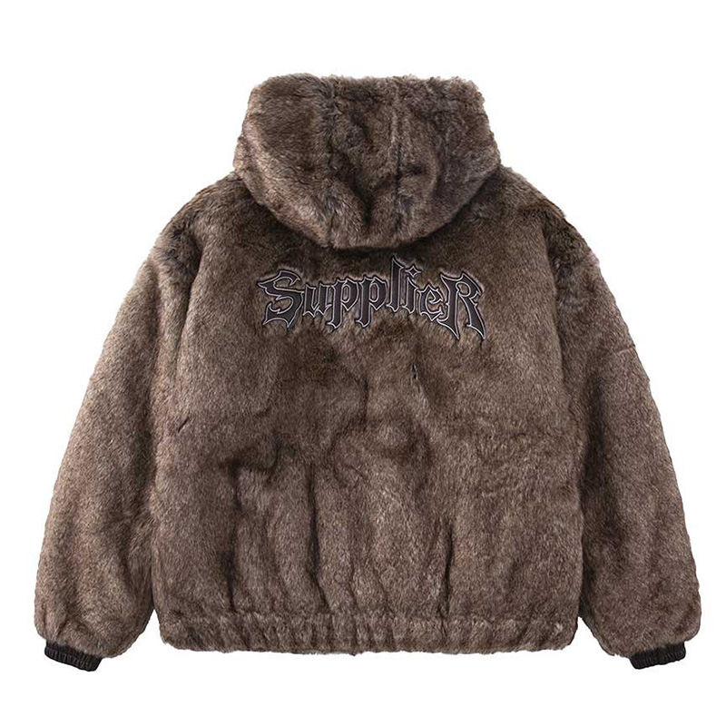 IRON LOGO FAUX FUR HOOD BLOUSON -BROWN-