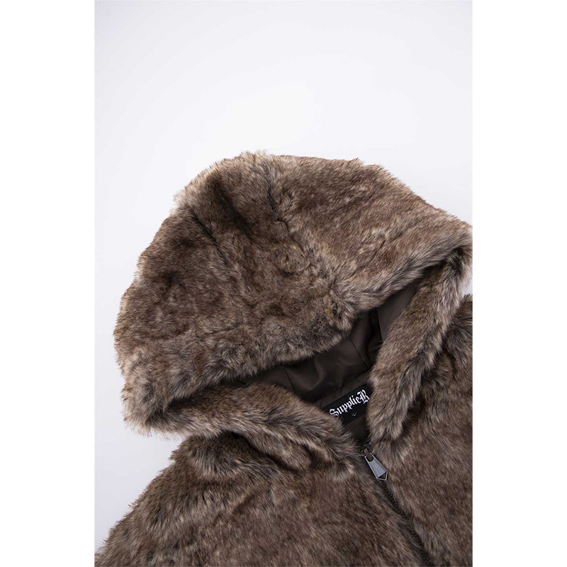 IRON LOGO FAUX FUR HOOD BLOUSON -BROWN-