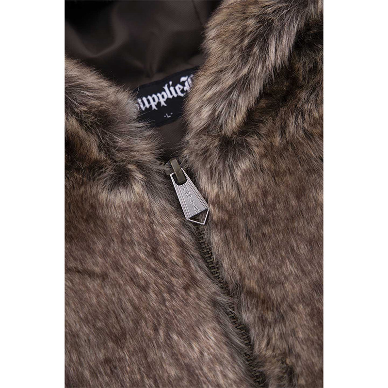 IRON LOGO FAUX FUR HOOD BLOUSON -BROWN-