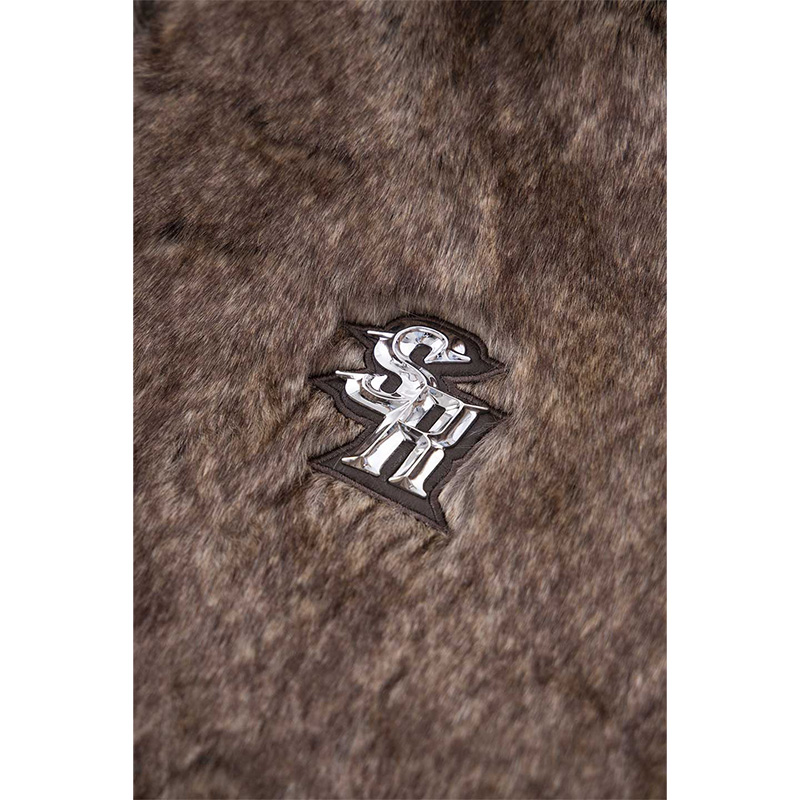 IRON LOGO FAUX FUR HOOD BLOUSON -BROWN-