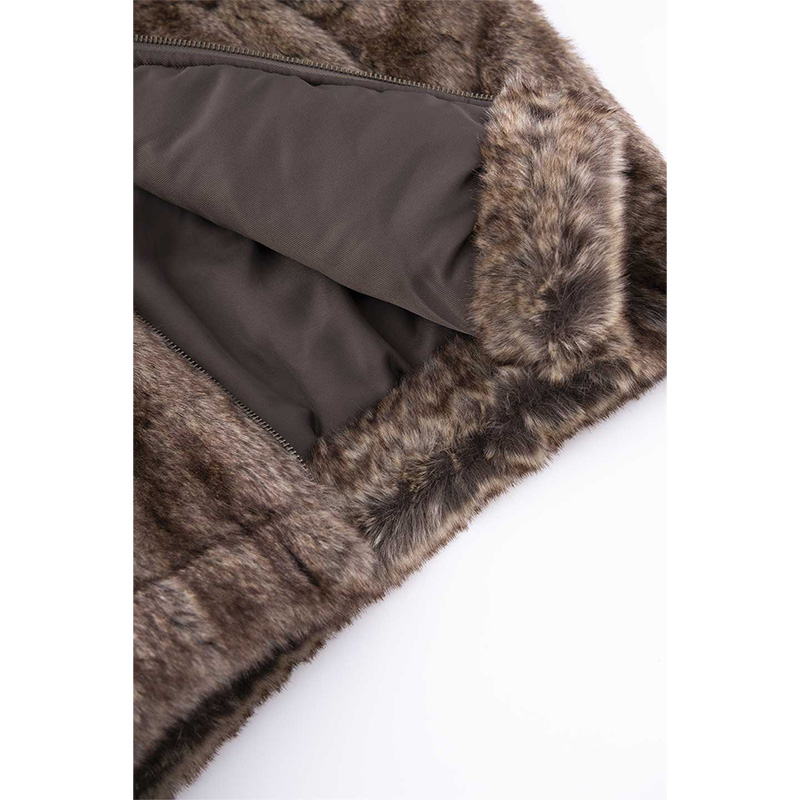 IRON LOGO FAUX FUR HOOD BLOUSON -BROWN-