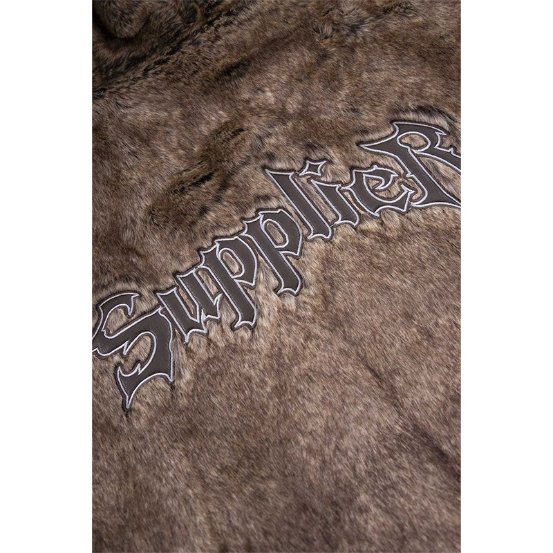 IRON LOGO FAUX FUR HOOD BLOUSON -BROWN-