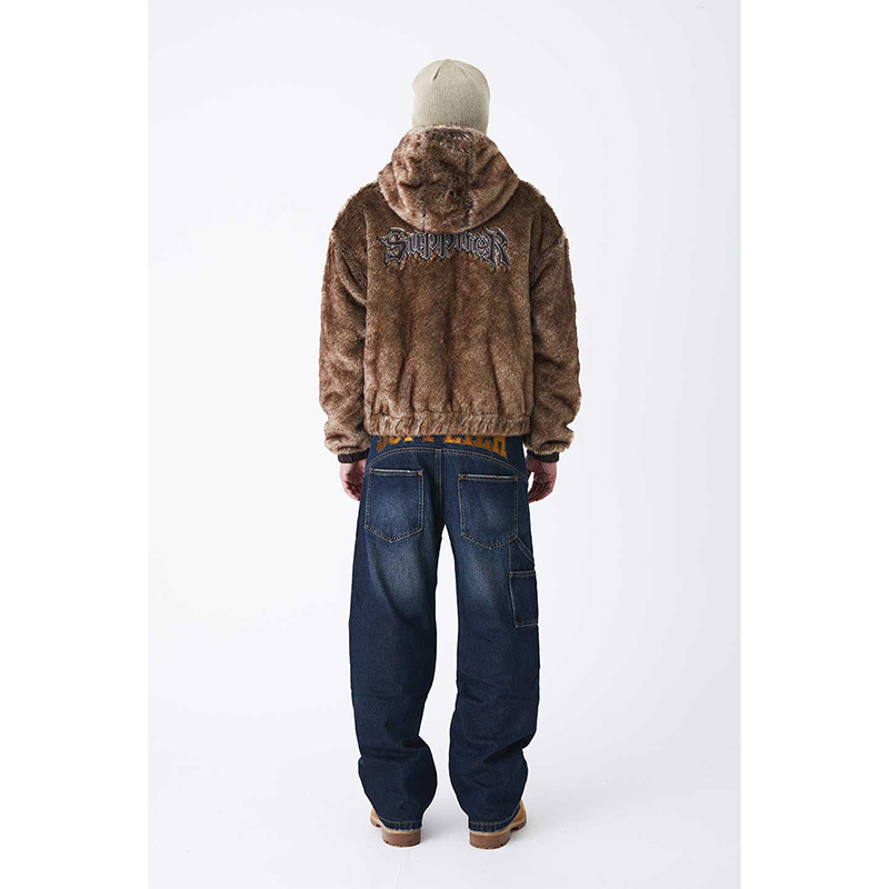 IRON LOGO FAUX FUR HOOD BLOUSON -BROWN-