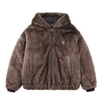 IRON LOGO FAUX FUR HOOD BLOUSON -BROWN-