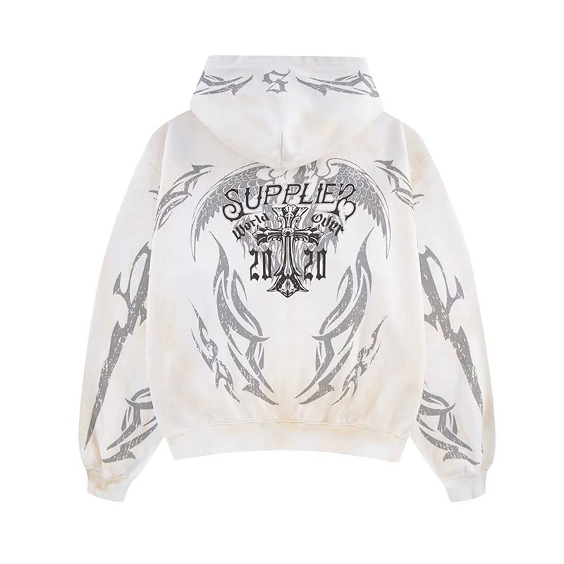 Cross Tattoo Zip Hoodie -WHITE-