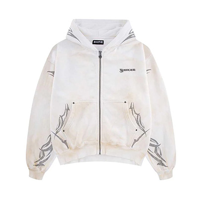 Cross Tattoo Zip Hoodie -WHITE-