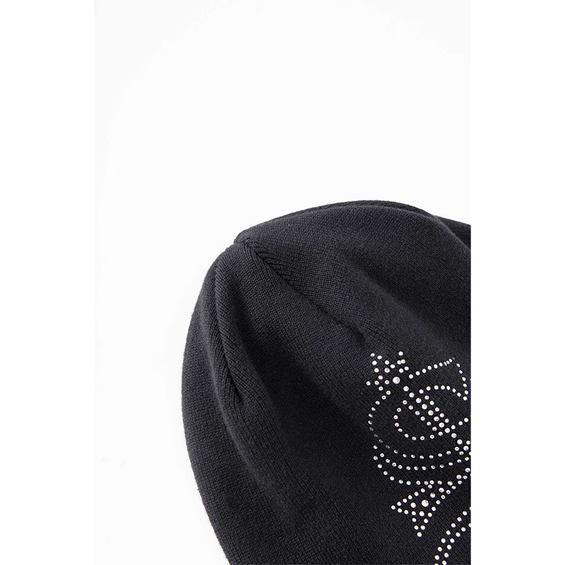 RHINESTONE CROSS BEANIE -BLACK-