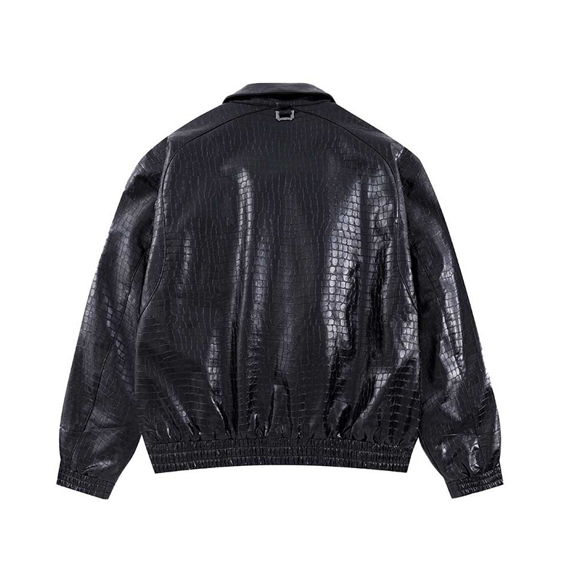 CROSS SWITCHING FAUX LEATHER BLOUSON -BLACK-