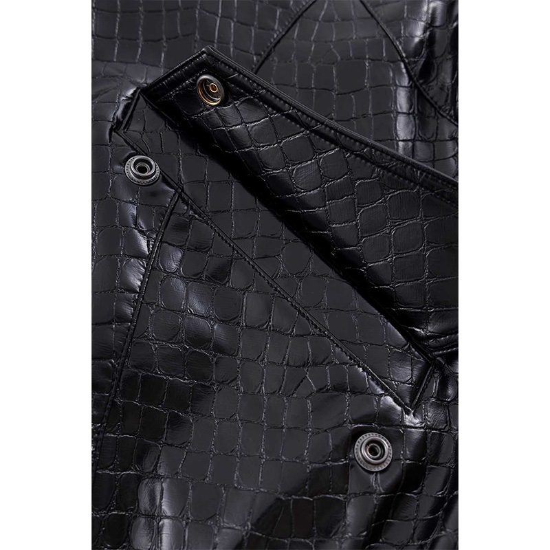 CROSS SWITCHING FAUX LEATHER BLOUSON -BLACK-