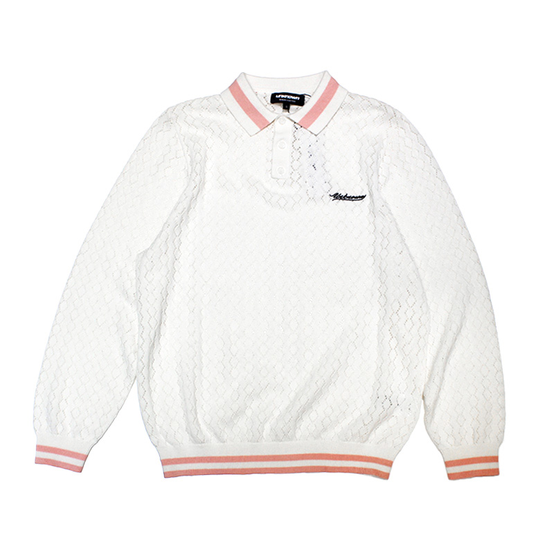 WHITE/PINK POLO KNIT -WHITE-