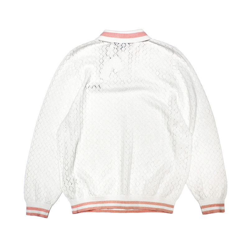 WHITE/PINK POLO KNIT -WHITE-