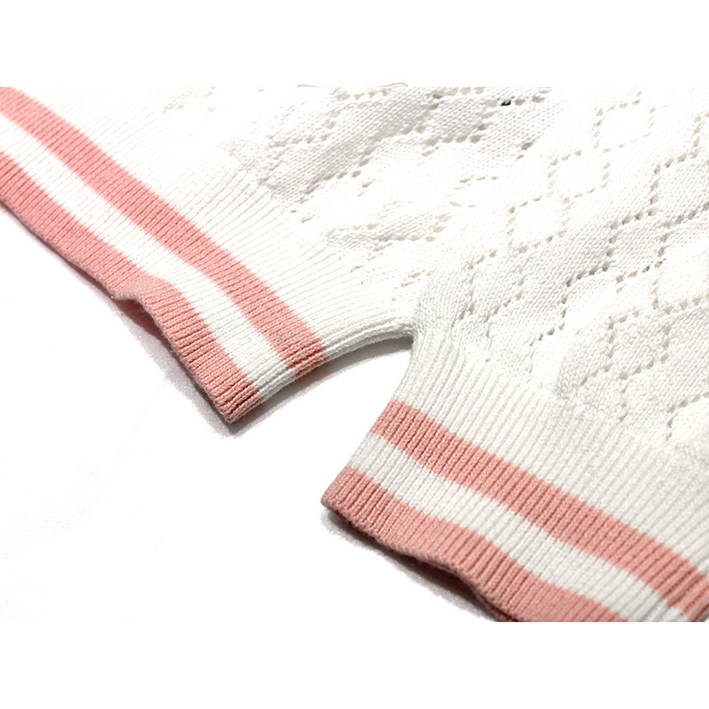 WHITE/PINK POLO KNIT -WHITE-