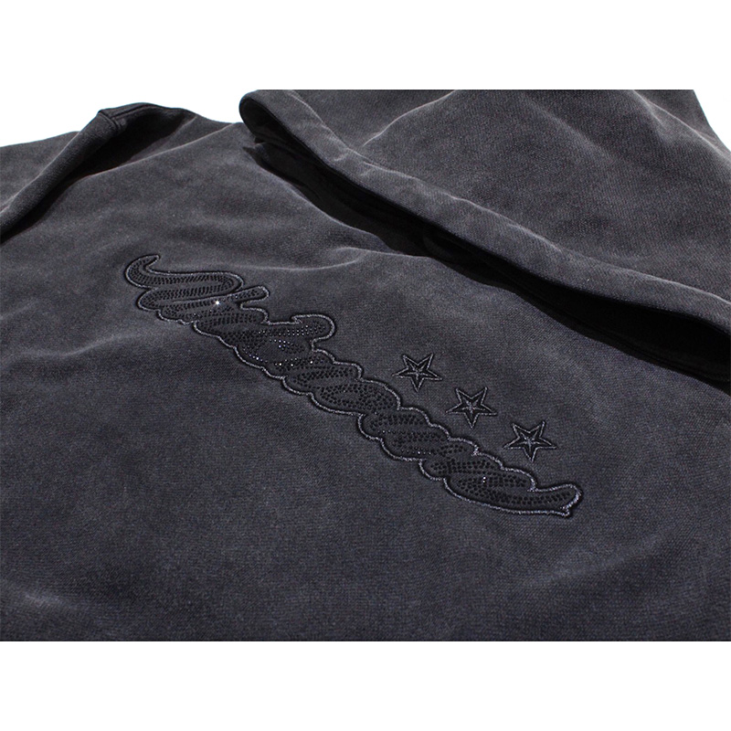 SCRIPT LOGO RHINESTONE HOODIE -W.BLACK-