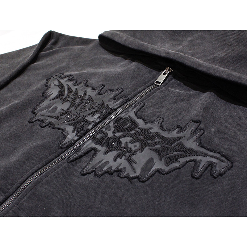 DAGGER PATCH ZIP HOODIE -W.BLACK-