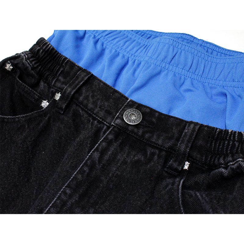 DOUBLE LAYER WAISTBAND DENIM -BLACK-