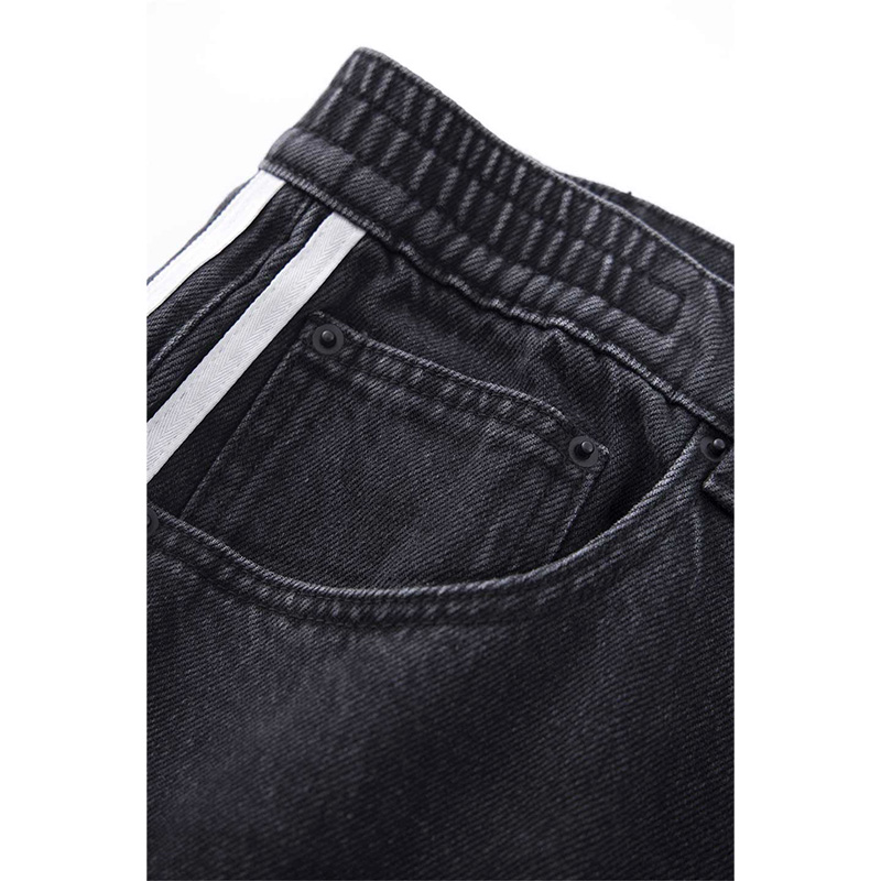 STRIPED CARGO DENIM PANTS -BLACK-