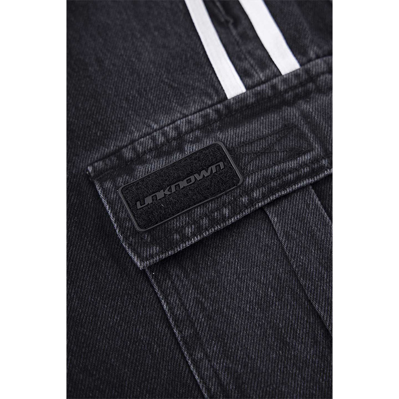 STRIPED CARGO DENIM PANTS -BLACK-