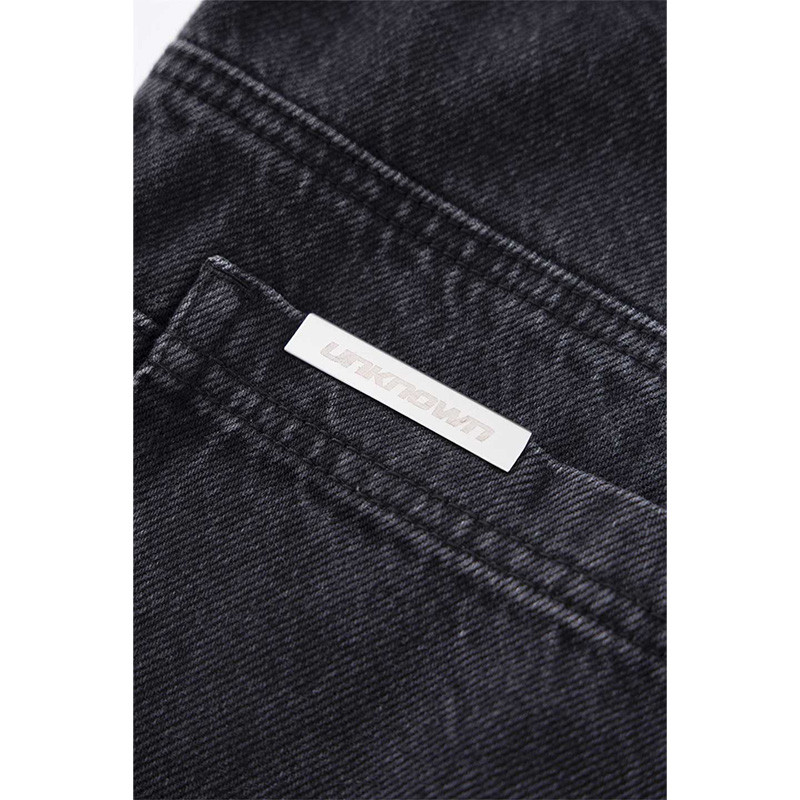 STRIPED CARGO DENIM PANTS -BLACK-