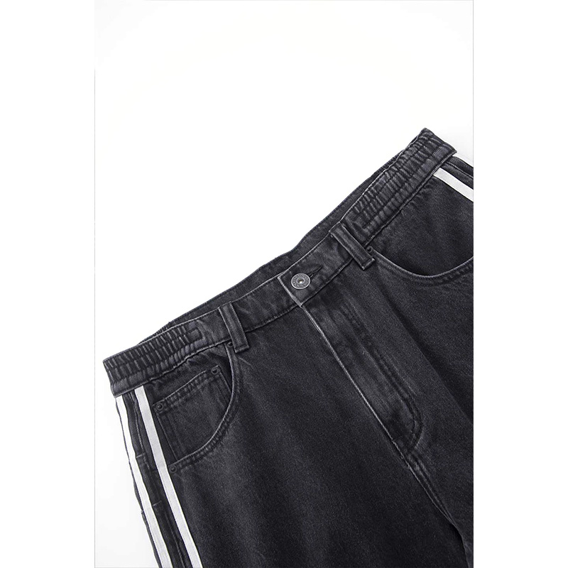 STRIPED CARGO DENIM PANTS -BLACK-