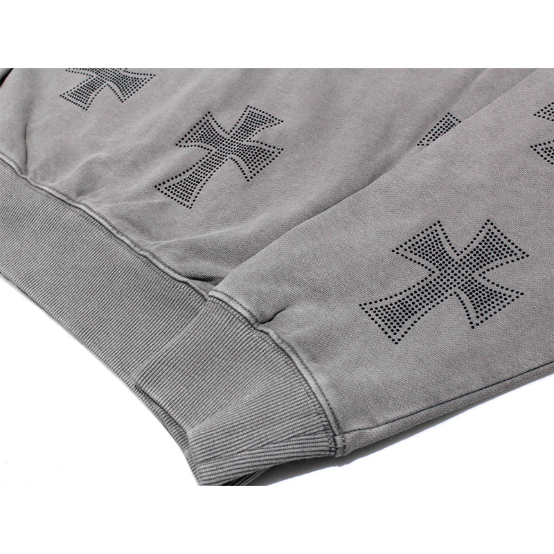 WASH GREY×BLACK CROSS ZIP HOODIE -GREY-