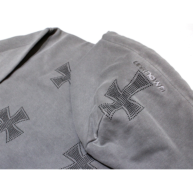 WASH GREY×BLACK CROSS ZIP HOODIE -GREY-