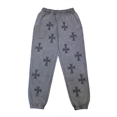 WASH GREY×BLACK CROSS JOGGER -GREY-