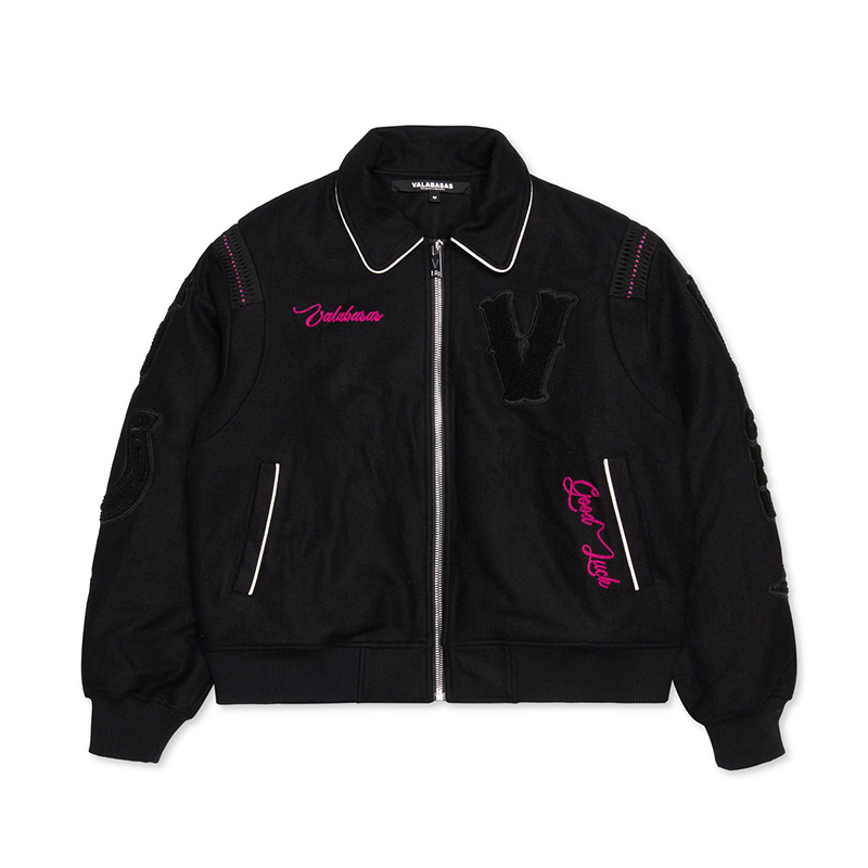 “WILD BUNCH” BLACK LETTERMAN JACKET -BLACK-