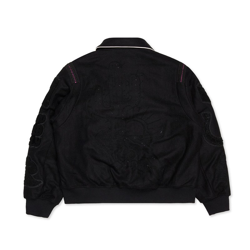 “WILD BUNCH” BLACK LETTERMAN JACKET -BLACK-