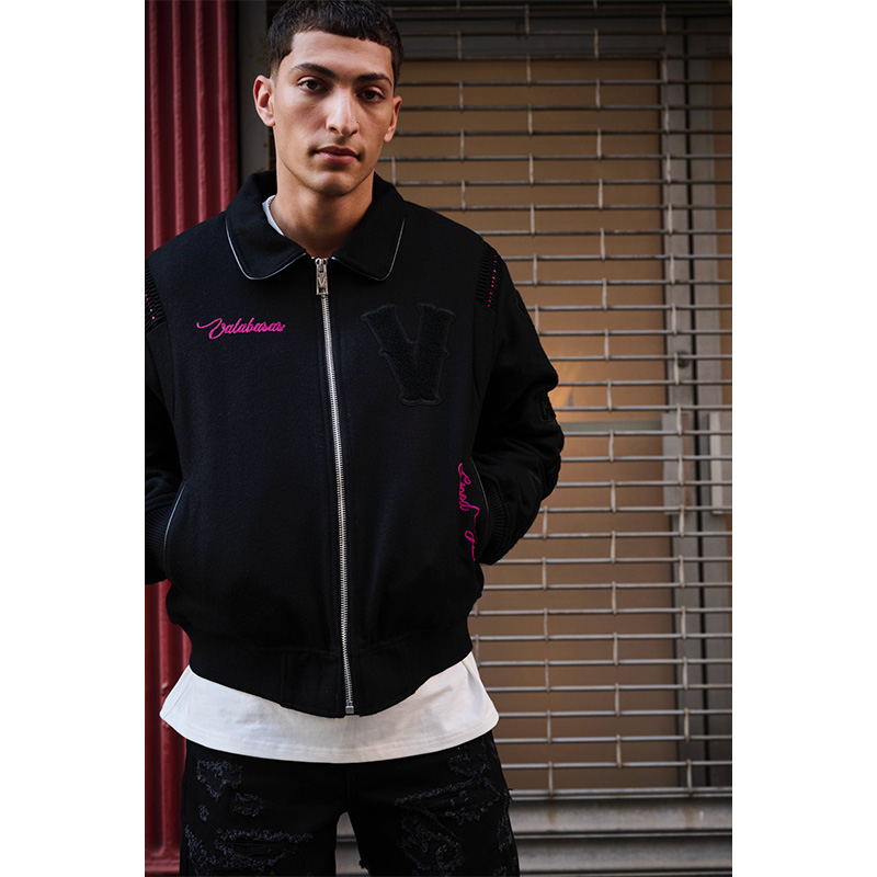 “WILD BUNCH” BLACK LETTERMAN JACKET -BLACK-