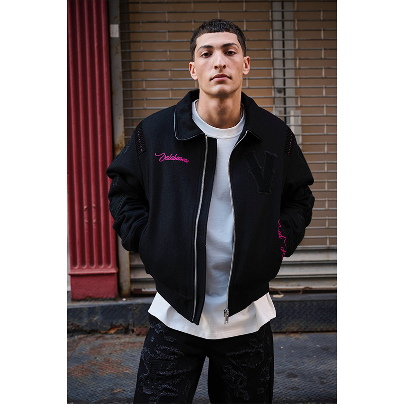 “WILD BUNCH” BLACK LETTERMAN JACKET -BLACK-