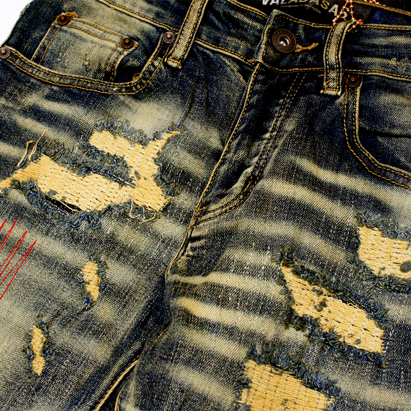 "ZERO" DIRTY VINTAGE WASH STACKED FLARE JEAN -USED BLUE-