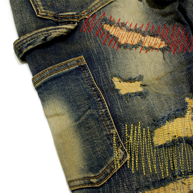 "ZERO" DIRTY VINTAGE WASH STACKED FLARE JEAN -USED BLUE-