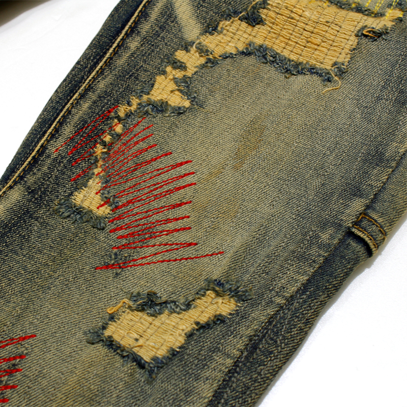 "ZERO" DIRTY VINTAGE WASH STACKED FLARE JEAN -USED BLUE-