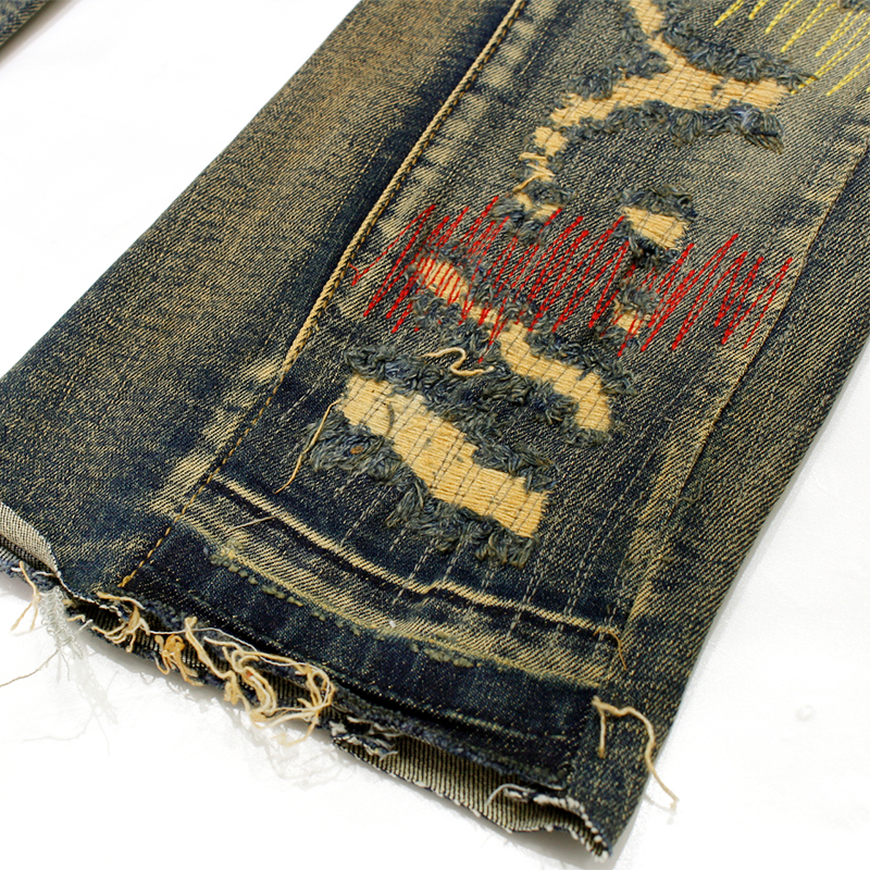 "ZERO" DIRTY VINTAGE WASH STACKED FLARE JEAN -USED BLUE-