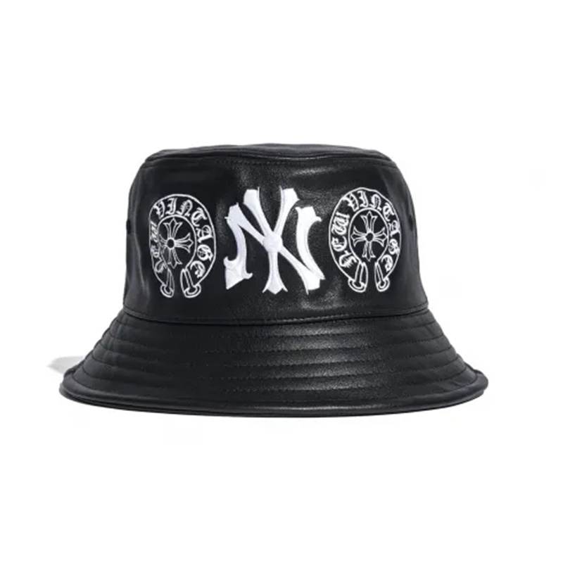CHROME YORK EMBLEM LETHER BUCKET HAT -BLACK-